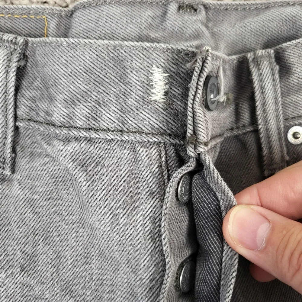 Levi 501 Jeans Mens 31x34 Fits 30x31 Grey Acid Wash Straight Leg Denim Read*
